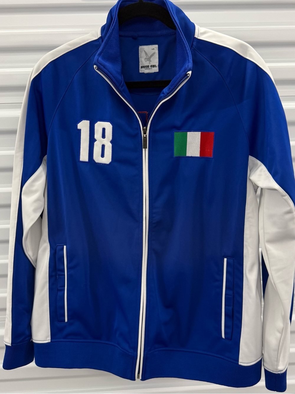 Blue & White Lightweight Track Jacket with Number 18
